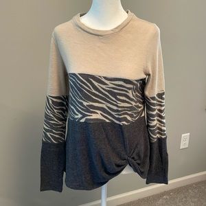 Chance or Fate Brand Shirt   Size Small.  Zebra print with tan and dark gray.